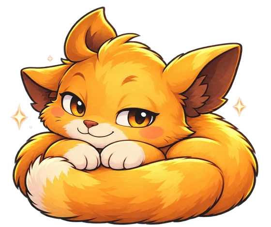 The Myth, a golden fox curled up and smiling
